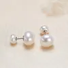 7-7.5 & 10.5-11mm Double headed Ear Studs natural Freshwater pearl Earrings white purple Pink Lady/girl Fashion jewelry