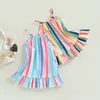 Mädchenkleider MaBaby 6M-4Y Kleinkind geborenes Baby Mädchen Kleid Sommer gestreift ärmellos A-Linie Reise Urlaub Kleidung D01Mädchen