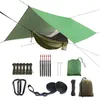 Camping hängmatta med bugnät och regnfly tarp118x118in bärbar vattentät och UV -skyddshängtält för inomhus utomhus 220606