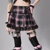 Y2k High Waist Pink Plaid Pleated Lace up Skirt Zipper Sexy Mini Street Up Goth Aesthetic Punk 220322