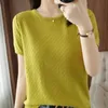 Plaid stickad t-shirt kvinnor kort ärm o-hals ee koreanska mode kvinnors kläder s sommar ops camisetas mujer w220409