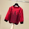 Тонкий свитер с коротким рукавом мода мода яркие шелковые свитера женщины 10а летние вязаные свитера