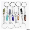 Konst och hantverk Natural Stone Key Rings Hexagonal Column Keychain for Women Crystal Pink Quartz Keyrings Bag Car Jewely PA Sports2010 DH47V