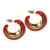 Vintage Red Women Circle Hoop Earring Stone Geometric C Shape Stud With Retro Color Enamel Brilliant Creative Ear PiercingFor Women Jewelry Girl Accessories