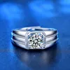 1ctw 6,5 mm F Corte redondo no engajamento Men Moissanite Diamond Ring Double Halo Ring Platinum Plated prateado