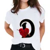 Damen-T-Shirt mit individuellem Namen, Buchstabenkombination, Aufdruck, Blumenschrift, A B C D E F G, kurzärmelig, Damen