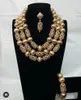 Örhängen halsband lyx dubai guld brud uttalande set vita pärlor afrikanska bröllop smycken för brudar abg056Earrings