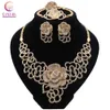 Ensembles de bijoux en or de dubaï, collier en forme de fleur, boucles d'oreilles, bague, bijoux en cristal, ensemble de bijoux de fête à la mode