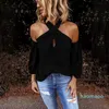 2022 Fashion Solid Halter Blouse Off Shoulder Casual Autumn Ladies Loose Bottom Tops Female Women Long Sleeve Shirt Blusas Pullover