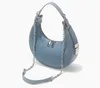 Half Moon Jean Shoulder Chain Bag Women Light Blue Denim Crossbody Handbag Female Stylish Imitation Hand Purse Ladies Daily Tote