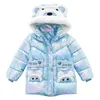 3 Colors Cute Bear Girls Coat Winter Warm Jackets For Girls Hooded Parka Long Waterproof Outerwear Children Clothes 2-8Y J220718