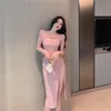 캐주얼 드레스 섹시한 스플릿 드레스 여성 솔리드 가을 슬림 파티 미디 여성 중공 아웃 한국 원피스 2022