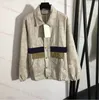 Damesjacks Designer Nieuwste Jacquard Women Creative Patchwork Coat Fashion Rapel Neck Jacket Beige Weave 2quw