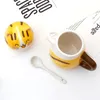 Tazza da caffè carino cat ceramica con cucchiaio creativo dipinto a mano drinkware latte tazze di tè novelle regali 220423