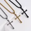 Mężczyźni Hip Hop Cross Naszyjnik Trendy Cool Jewlery Box Link Łańcuch 18K Gold Plated Punk Accessories 316L Stal nierdzewna Złote czarne srebro