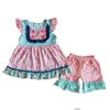 Magliette bouqiute per bambini set di vestiti set da ragazza a maniche corte blu cortometraggi casual abbigliamento per bambini shirt shirt