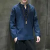 Kinesisk stil bomullslinne V-ringning långärmad t-skjorta plus storlek lös retro topp män kläder traditionell kostym tang kostym hanfu t220808