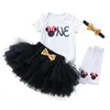 Ensembles de vêtements 1er anniversaire bébé fille ensemble né body en coton rose Tutu jupe bandeau 4 pièces/ensembles vêtements pour bébésEnsembles de vêtementsVêtements