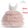 Meninas Primavera Princesa Vestido Crianças Festa Tutu Vestidos Com Corvo Crianças 3 4 5 6 7 8 Anos Aniversário Casamento Roupas De Festa Elegante G220423