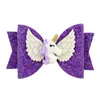 Boutique Unicorn Party Hair Bows Barn Hår Tillbehör Tjejer Barretes Sequins Glitter Bow Kids Fashion Hairclip Gift 5549 Q2