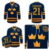 Mit # 21 Peter Forsberg Jersey Team Zweden Ice Hockey Jerseys Geborduurd 100% Stithed Blue Custom Uw naamnummer