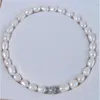 Kettingen handknoopte ketting natuurlijke 9-10 mm witte zoetwater rijst parel trui ketting bijna ovaal 45 cmchains