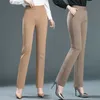 Pantaloni dritti alla moda in vita elastica primaverile e autunnale Stretch da donna in cotone di nylon sottile e sottile Estate 211218