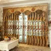 Vorhang-Vorhänge, goldene Luxus-Verdunkelungsvorhänge für Wohnzimmer, Blumen, Stickerei, Schlafzimmer, Fenster, Stoffjalousien, Tüll-Volantvorhang