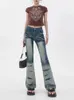 High-waisted Contrasting Color Micro-bladed Jeans Summer Hot Girl Design Wide-legged Straight High Street Slim Denim Trousers T220728