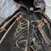 Emo Black Skull Grafikdruck Zip Up Hoodies Damen Harajuku Vintage Sweatshirt Y2k Ästhetische Koreanische Mode Alte Gothic Kleidung