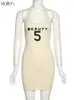 KLALIEN Women Dress Summer Sleeveless Print Figure Slim Skinny Stretch Knit Mini Bodycon Dresses Streetwear Y2K 220505