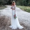 Bohemian A Line Wedding Suknia Dwuczęściowa koronkowa koronka z kości słoniowej Tiul Tiul Bridal suknie ślubne Sheer Szyjka Kraj Bride sukienki Bride 2022 Szata de Mariage