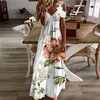 Kadınlar Yaz Elbise Bohemian Maxi Dres Out Kısa Kollu Bir Çizgi Ayak Bileği Uzunluğu Plaj Robe Vestidos de Fiesta 220521