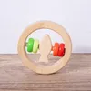 Wooden Teether Bells Wood Rattles Baby Hanging Teether Toys Beech Wooden Ring Silicone Beads Infant Rattle Wooden Baby Toys