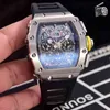 شاهد مصمم الفاخرة الميكانيكا الميكانيكا راقب Rihca Milles Black Red Rubber Men Sapphire Automatic Mechanical Mechanical Tourbillion التقويم الفضي الرمادي