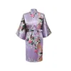 Ropa de dormir para mujer Lavanda Moda para mujer Kimono de pavo real Bata de baño Camisón Bata de baño Yukata con cinturón S M L XL XXL XXXL KQ-7Mujeres