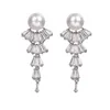 Hypoallergenic Cubic Zirconia Pearl Dangle Earrings For Women Fashion Wedding Bride Brass Vintage Jewelry Bridesmaid Prom