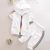 vêtements de créateurs pour enfants garçons filles tenues enfants sweats à capuche + pantalons à rayures arc-en-ciel 2pcs / set vêtements de sport d'été bébé ensembles de vêtements