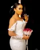 2022 Plus la taille arabe Aso Ebi sirène dentelle robe de mariée perlée col transparent manches longues satin sexy robes de mariée vintage robes B0518206