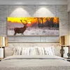 Sunset Landscape Deer in the Forest Abstract Canvas Paintings Plakaty odbitki grafiki ścienne obraz do salonu wystrój domu cuadros