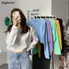 Candy Colors Loose Long Sleeve Tee T-shirts Women Spring Daily Student All-match Casual Streetwear Short Style Tops Basic Undershirt
