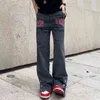 New Fashion Letter Embroidery Grey Straight Men Baggy Jeans Pants Ankle Button Loose Vintage Denim Trousers Y2K Hombre Vaqueros T220803