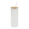 12oz 16oz 20oz muggar rakt glas tomt sublimation frostat klart transparenta kaffeglasskopptumlar med bambu lock och halm