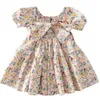 Summer Girls Dress Europe och America Style Kids Short Sleeve Floral Printed Cotton Clothing Toddler Princess Dresses