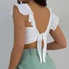 Women's Two Piece Pants Women's Pcs/Set Women Tops Suit Sleeveless Short Top Solid Color High Waist Ruffle Lady Outfit Prom Clothes