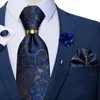 Bow slipsar lyxigt blått guld Paisley Silk för män Business Wedding Neck Set Set med ringbrosch Pin Men's Cufflinks Pocket Squarebow