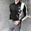 Camisa Masculina 패션 패치 워크 색상 디지털 프린트 인쇄 긴 슬리브 셔츠 남성 의류 간단한 슬림 한 캐주얼 화학 Homme 220401