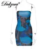 Dulzura Tie Dye Print Women Tube Mini Dress Bodycon Sexy Streetwear Party Elegant Club Summer Festival Clothes Y2K 220521