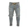 Męskie dżinsy Modne kostki Zipper Skinny Stretch Zniszczone Ripped Paint Point Design1