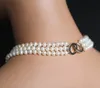 Handknutade halsband Pärlor smycken 6-7mm 3 rader Vit runt sötvatten pärla charmiga kvinnor smycken